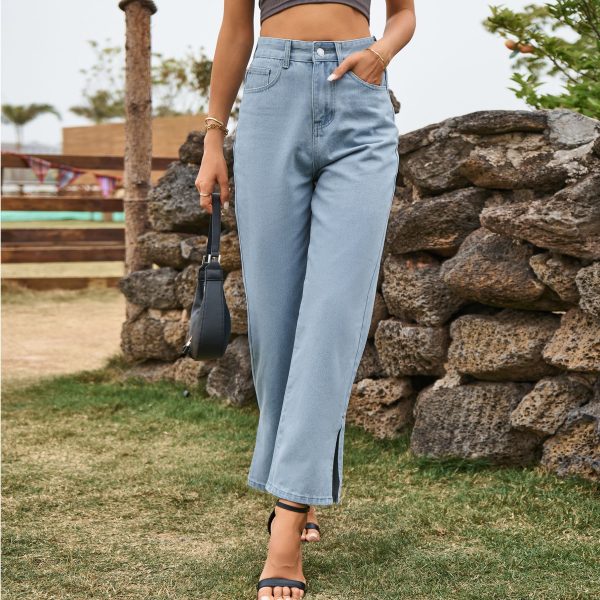 Washed Split Online Influencer Refined Mid Waist Denim Pants Casual Pants Women - Image 2