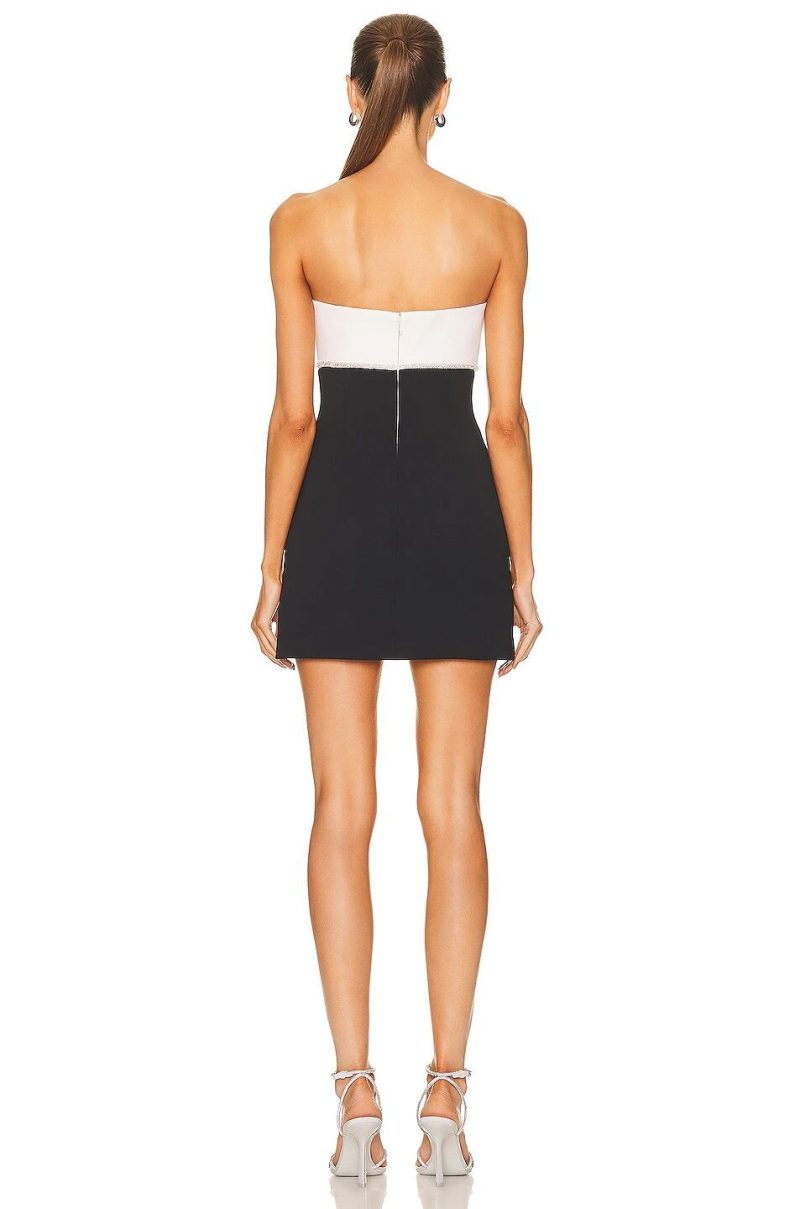 Internet Celebrity Knitted Black White Patchwork Tube Top V Neck Butterfly Ornament Evening Party Bandage Backless Dress - Image 4