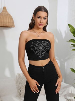 Dark Spring Tube Top Rhinestone High Elastic Top Sexy Gothic Cropped Exposed Women