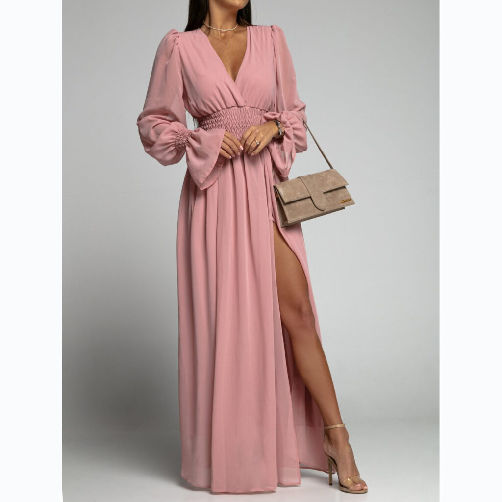 Spring Summer Waist-Tight Petal Sleeve Chiffon Dress - Image 3