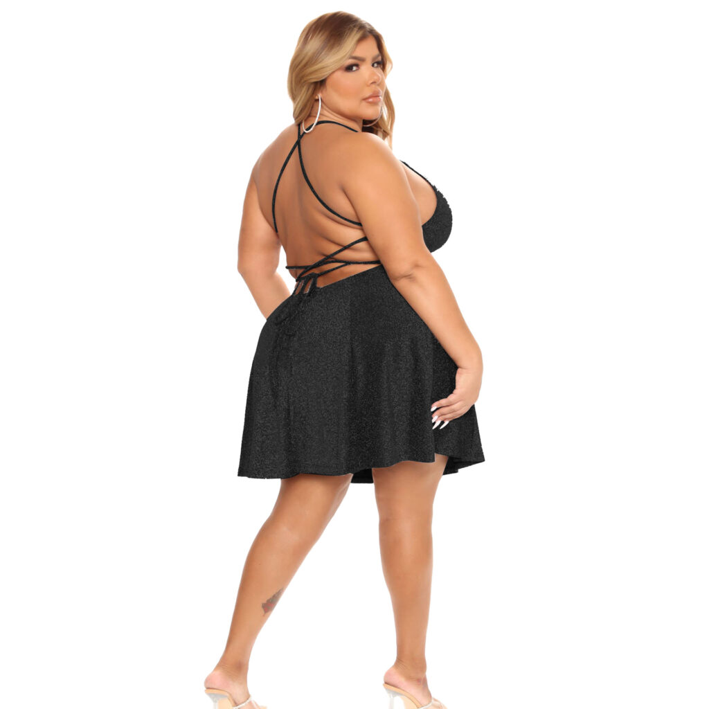 Plus Size Women Clothing  Sexy Strap Dress Lace-up Backless Silver String Short Dress Women - Image 2