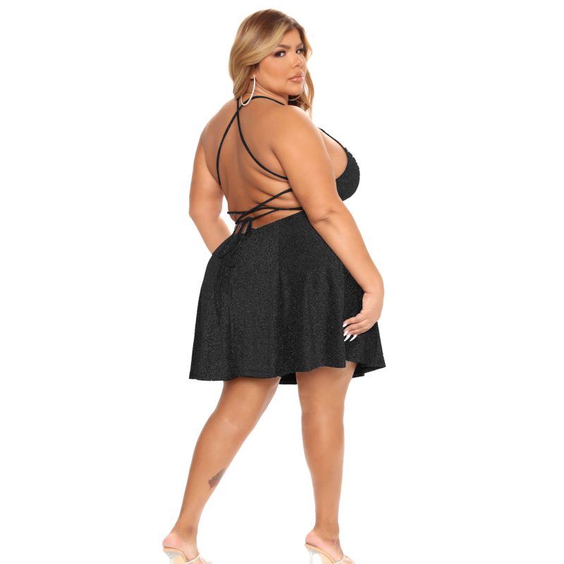 Plus Size Women Clothing  Sexy Strap Dress Lace-up Backless Silver String Short Dress Women - Image 2