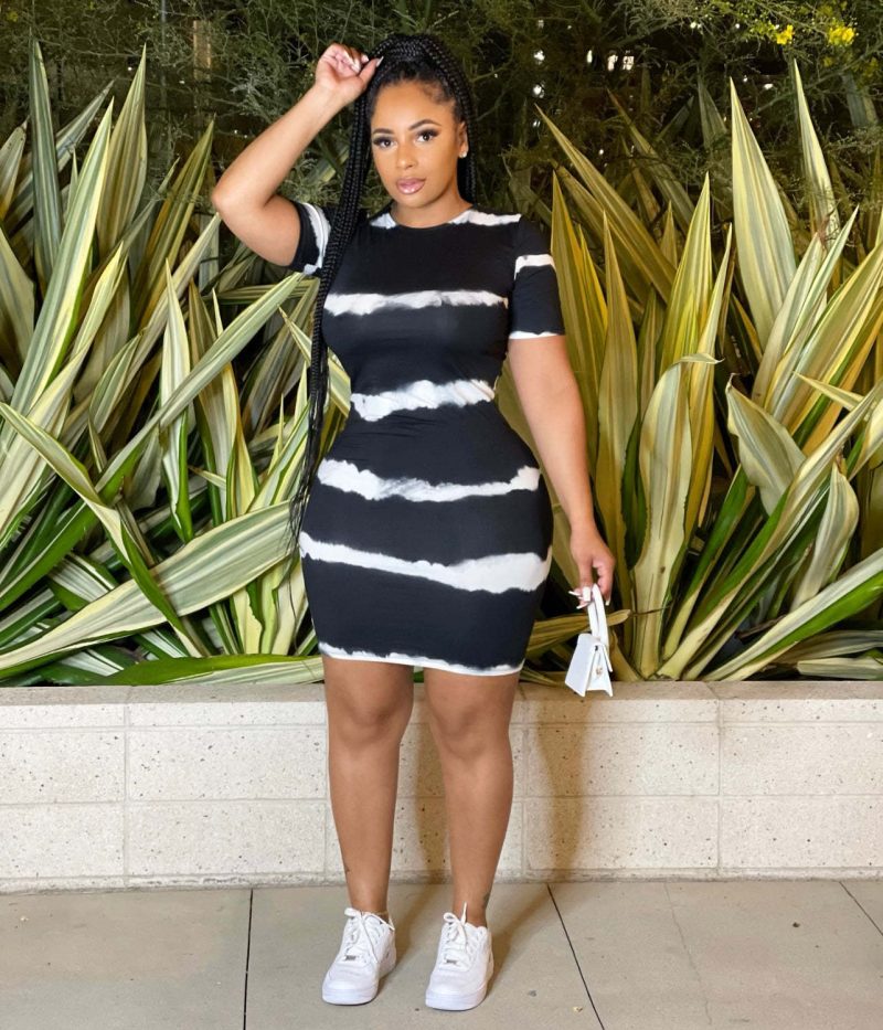 Plus Size Women Clothing Internet Celebrity Type Classic Tie Dye Printed Sheath Dress - Image 4