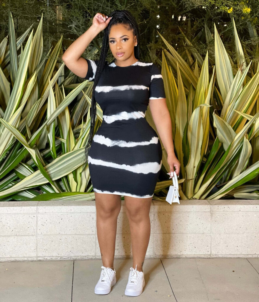 Plus Size Women Clothing Internet Celebrity Type Classic Tie Dye Printed Sheath Dress - Image 4