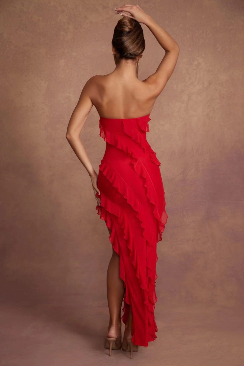Women   Tube Top Package Hip Sexy Slit Dress - Image 2