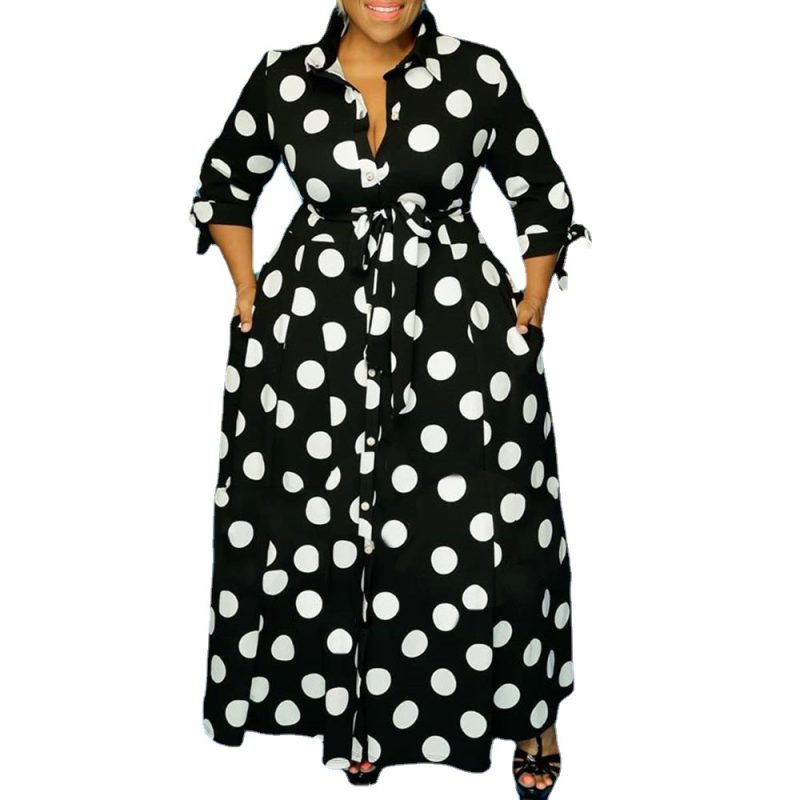Plus Size Shirt Long Sleeve Dotted Prints Dress - Image 5