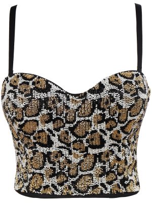 Women Personalized Slim-Looking Beaded Backless Corset Short Leopard Print Outerwear Camisole Tube Top