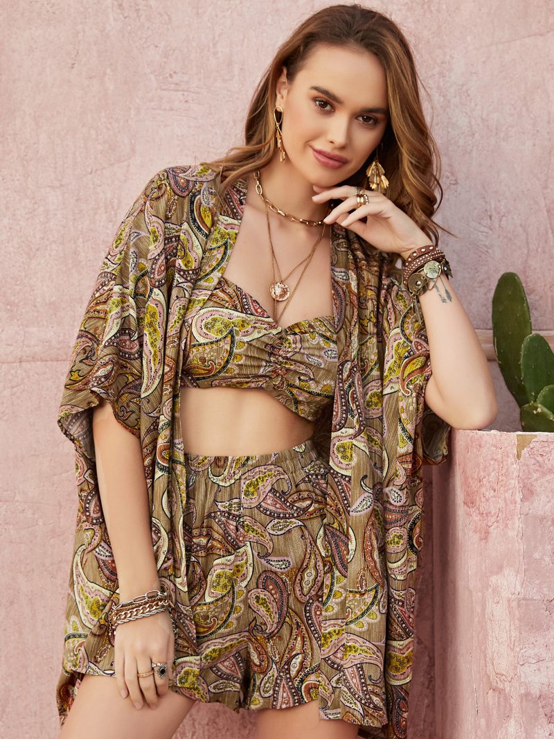 Green Paisley Printing 3-Piece Set Vacation Skirt Female - Image 5