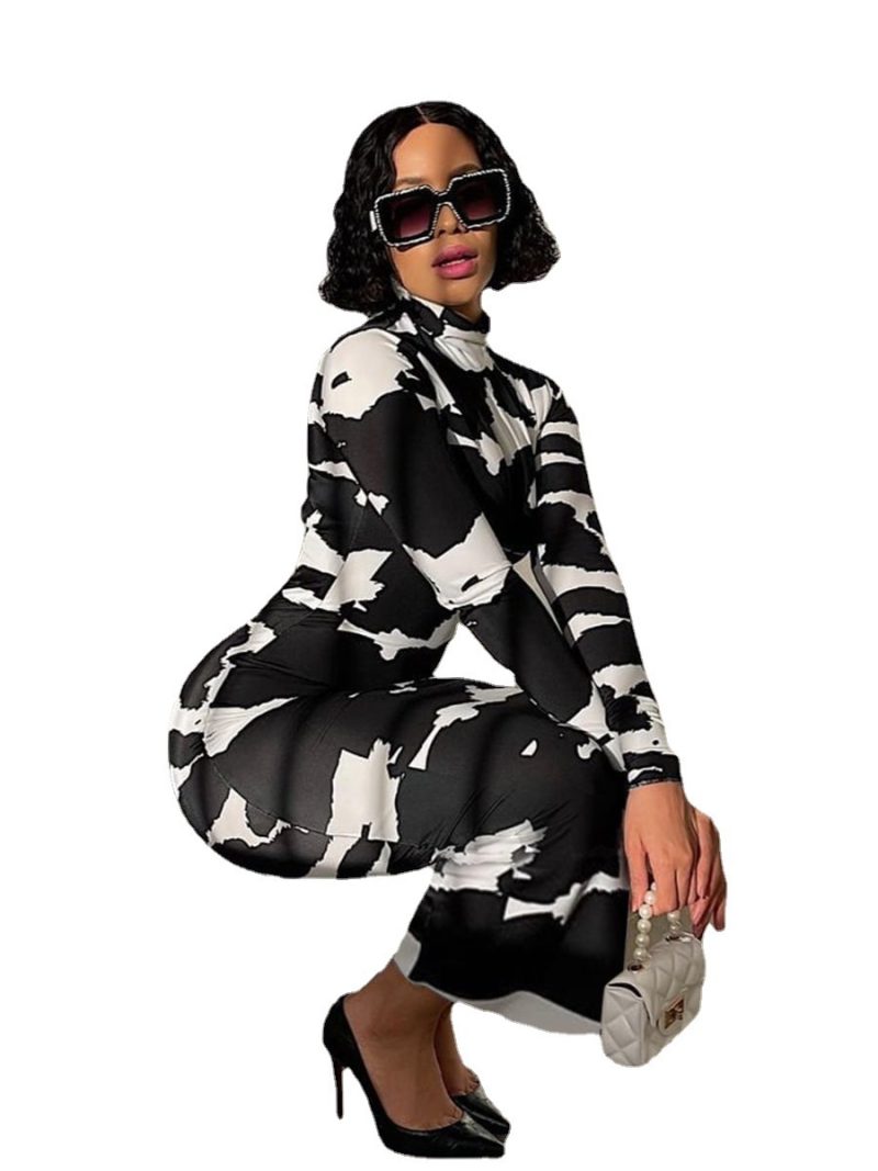 Plus Size Autumn Long Sleeve Personalized Printed Hip Dress Turtleneck Dress - Image 4