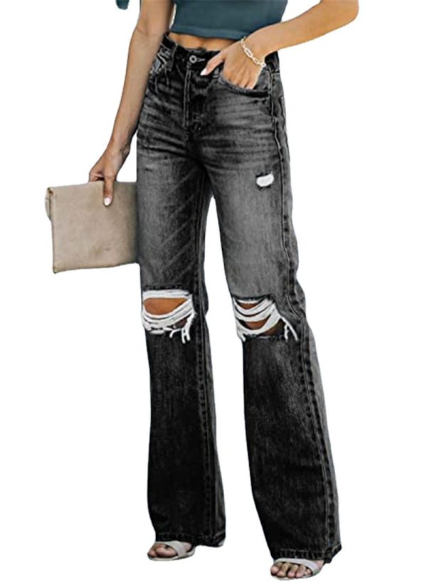 Summer High Waist Water Washed Hole Casual Denim Trousers - Image 4