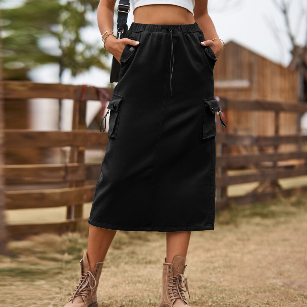 Women Clothing Heavy Industry Drawstring Design Denim Skirt - Image 4