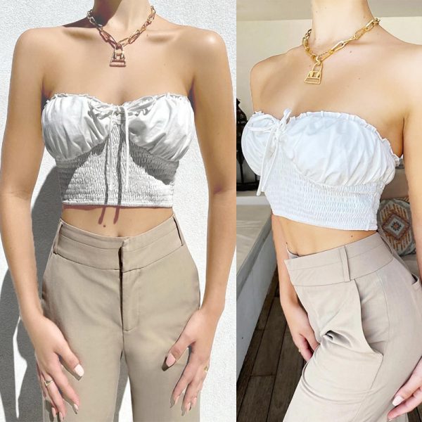 Women  Clothing Summer Sexy Tube Top Backless Lace Bow Tie Cropped Top Wrapped Chest Women - Image 4