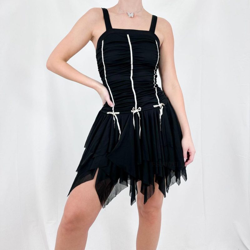 Summer Backless Gauzy Dress Women  Hem Irregularly Slimming Square Collar Slip Dress - Image 2