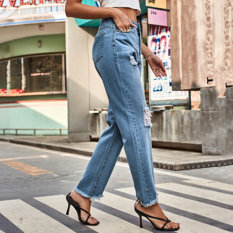 Summer Denim Ripped Trousers Internet Celebrity Women Clothes Casual Pants - Image 3