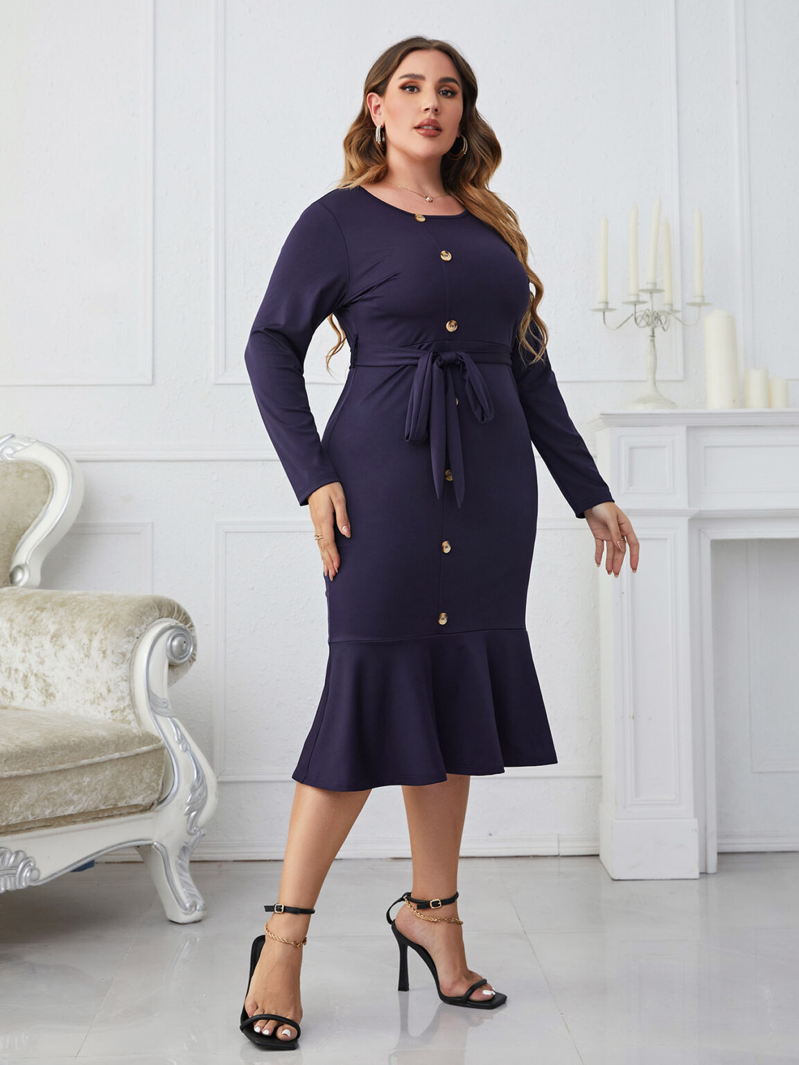Popular Long Sleeve Series Belt Long Sheath Fishtail Dresses - Image 2
