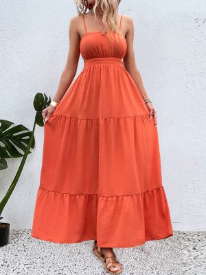 Sexy Strap Tube Top Dress Women Summer Pleated Waist Tight Design Gentle Sweet Vacation Dress