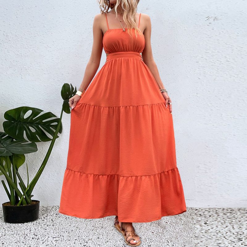 Sexy Strap Tube Top Dress Women Summer Pleated Waist Tight Design Gentle Sweet Vacation Dress