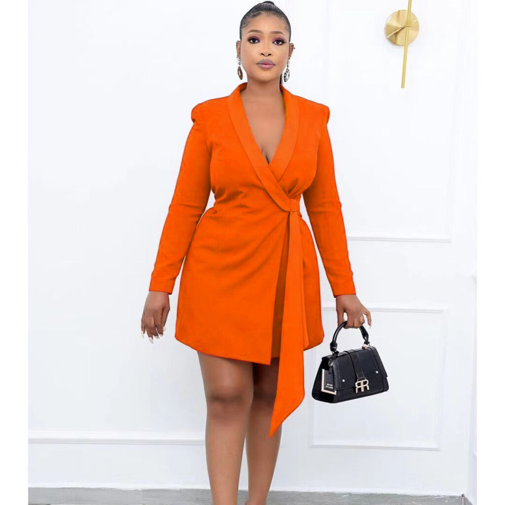 Plus Size Autumn Office Office Slim Fit Lace up Suit Dress  Dress - Image 2