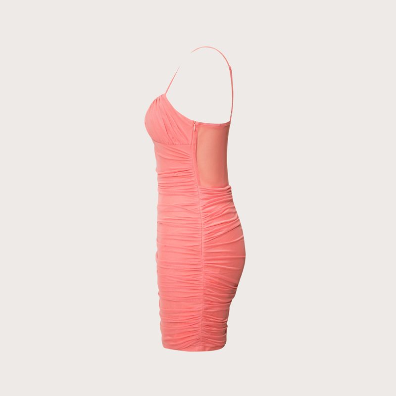Summer Women Clothing Sexy Cami Dress Mesh Pleats Slim Fit Sheath Dress - Image 4