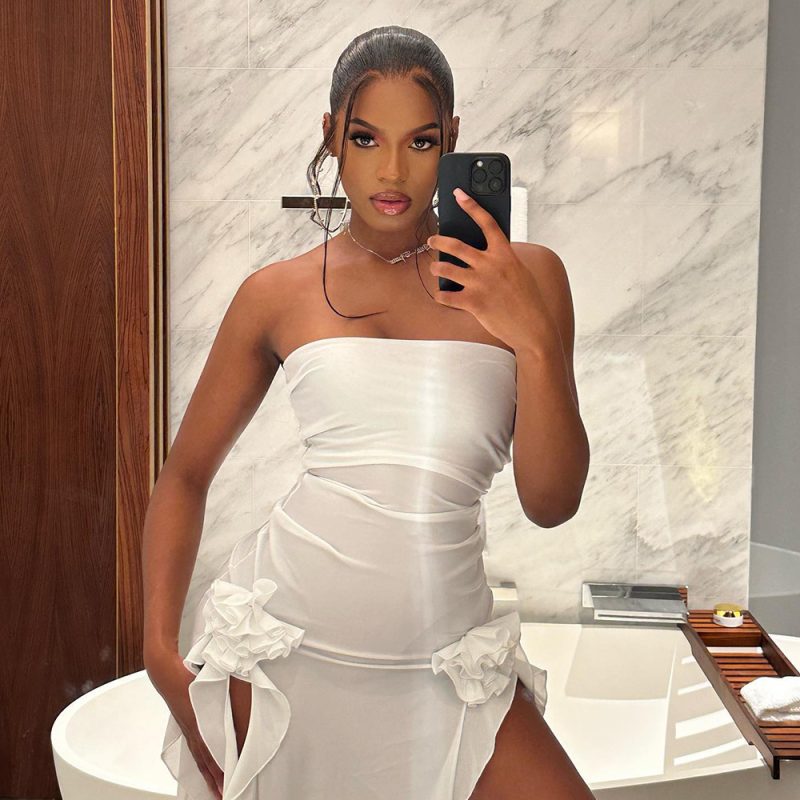 Women Clothing Sexy Dress Strapless Dress Backless Slit White Dress Sexy - Image 3