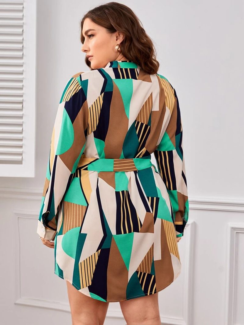 Plus Size Spring Summer Women Clothing V Neck Long Sleeve Dress - Image 5