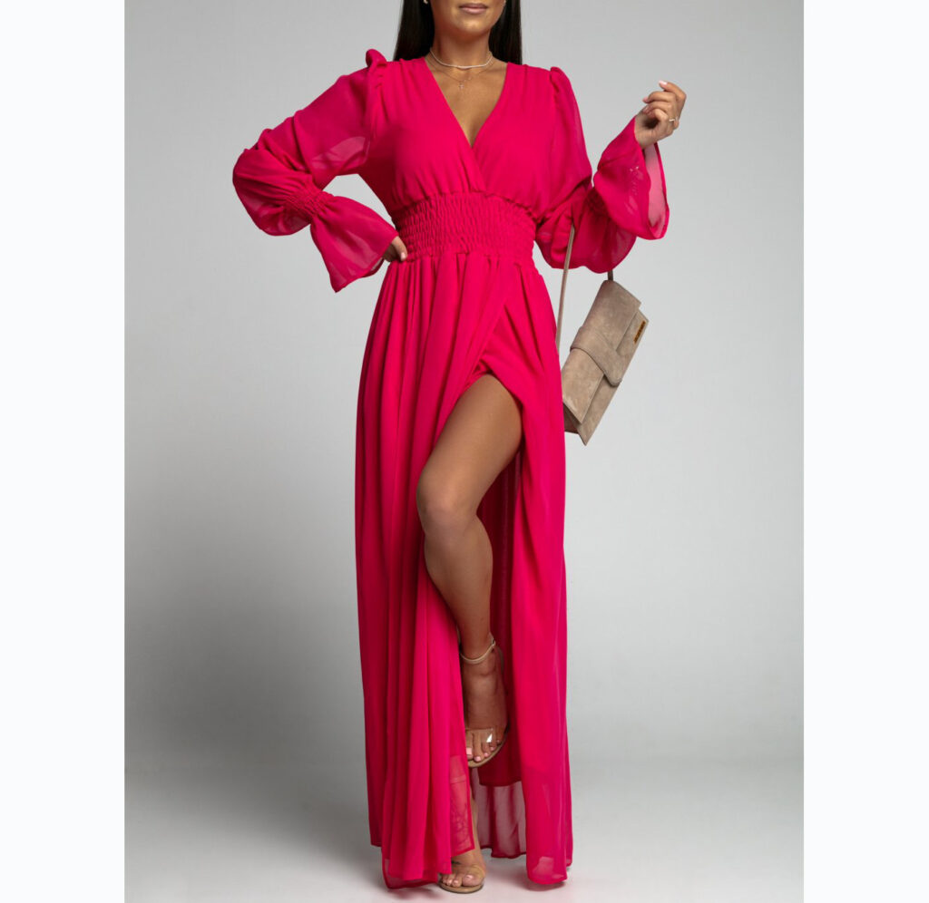 Spring Summer Waist-Tight Petal Sleeve Chiffon Dress - Image 2
