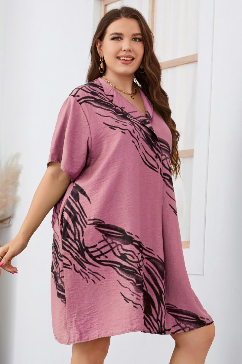 Plus Size Women Dress Popular Short Sleeve Loose Dress - Image 3