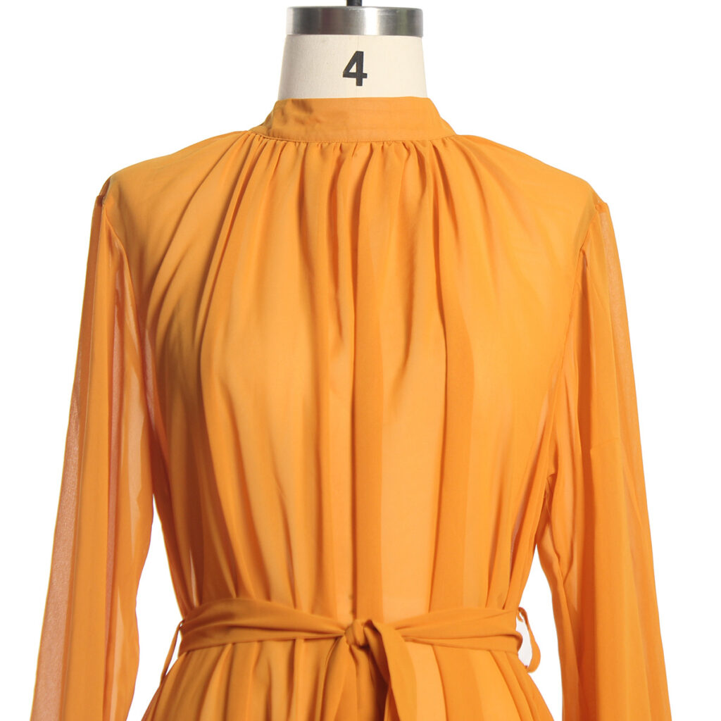 Women Clothing Fashionable Loose All Match Casual See Through Long Puff Sleeve Lacing Chiffon Dress - Image 8