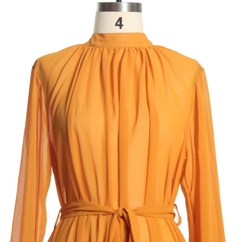 Women Clothing Fashionable Loose All Match Casual See Through Long Puff Sleeve Lacing Chiffon Dress - Image 8
