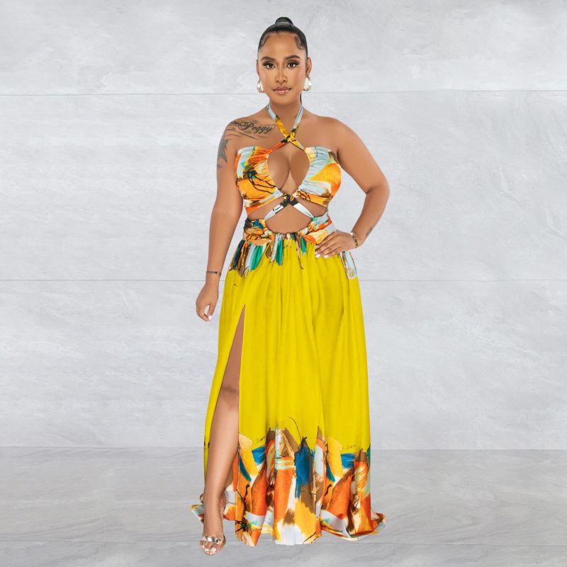 Women Wear Contrast Color Lace up Sleeveless Wrapped Chest Dress - Image 2