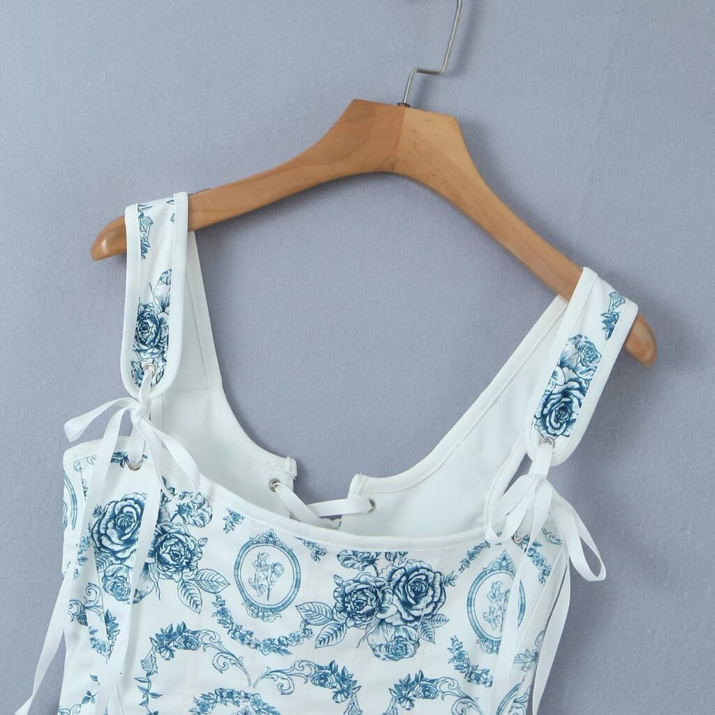 Spring Summer Retro Printed Vest Bandage Irregular Asymmetric Short Top - Image 4