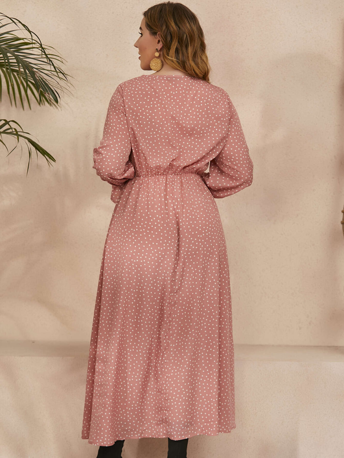 Plus Size Women Dress Polka-Dot Loose-Fitting  Girls Long Sleeve Dress - Image 4