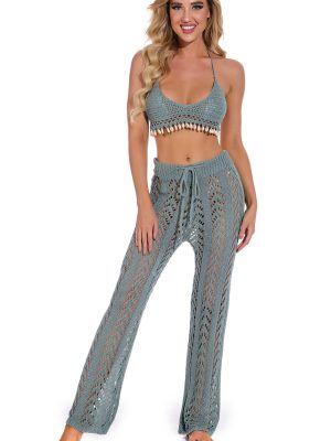 Arrival Hollow Out Hollow Out Cutout out Hand Crochet Loose Wide Trousers Vacation Beach Pants Trousers