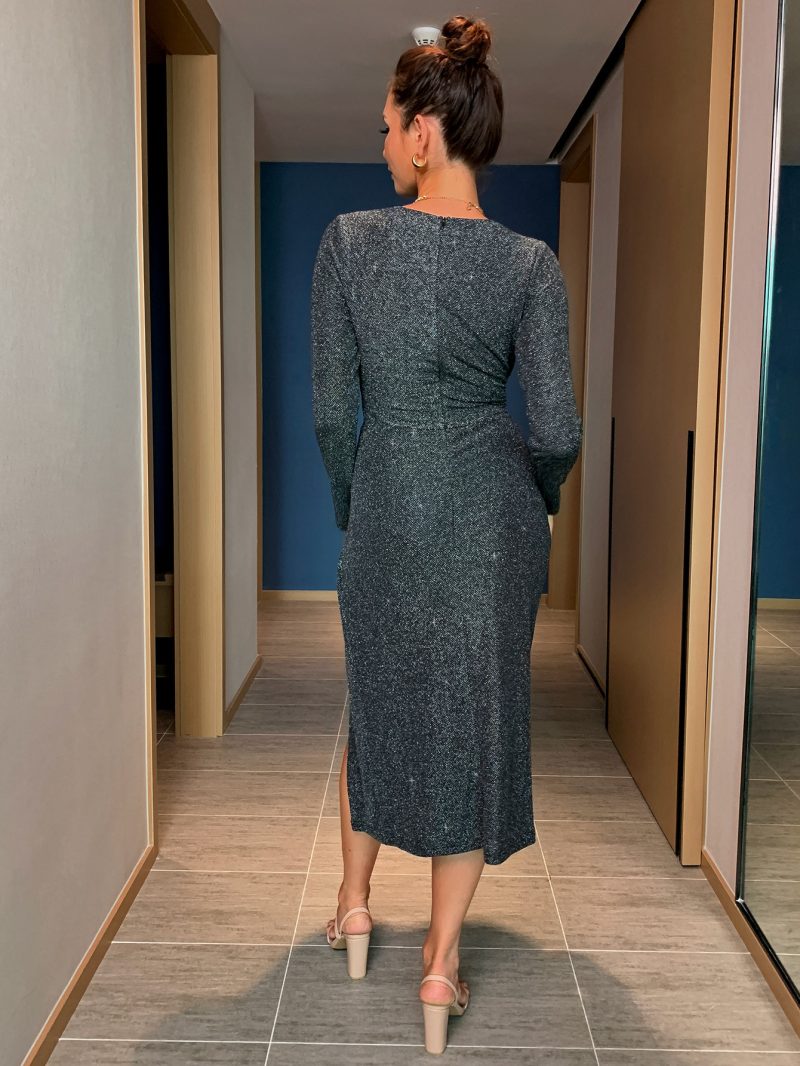 Autumn Winter New Women Clothing Sexy Long Sleeved Gold Silk Split Dress - Image 5