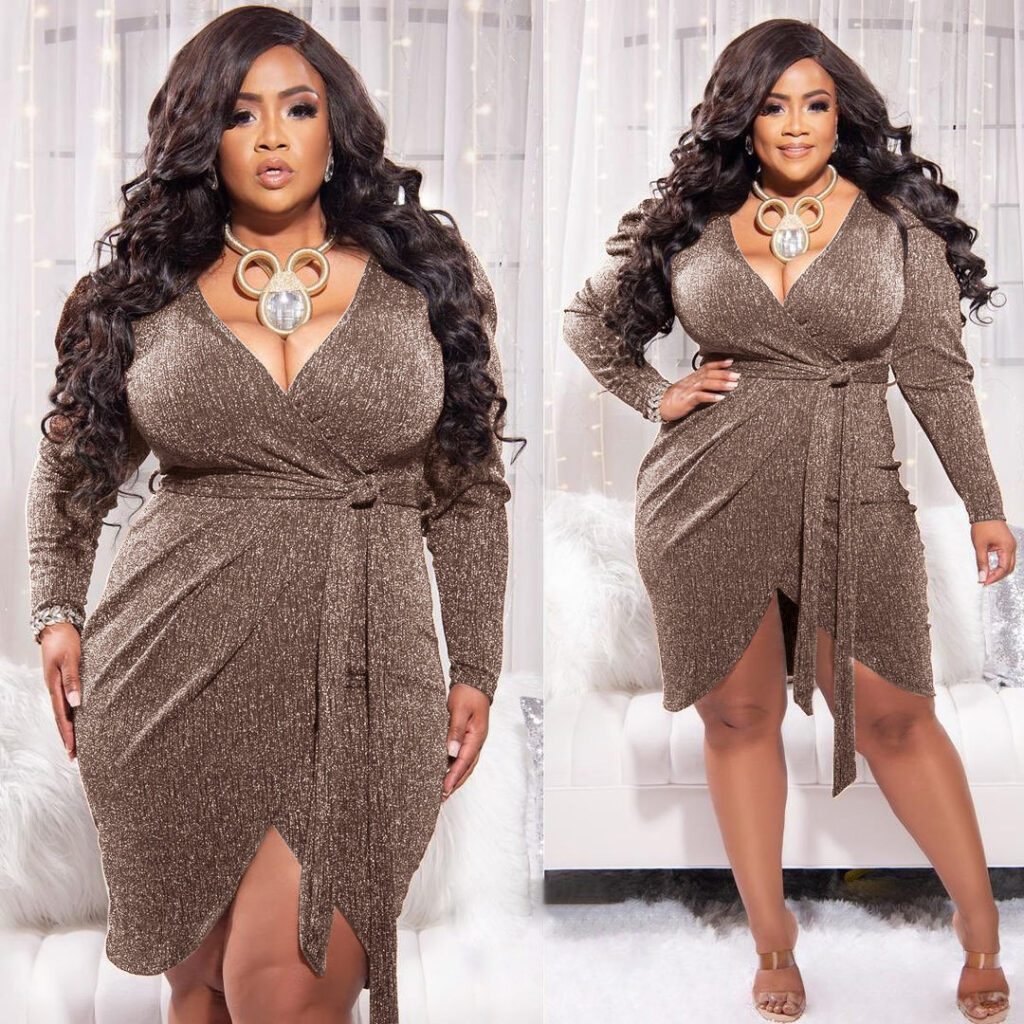 Plus Size Deep V Plunge Plunge Long Sleeve Dress Women Bright Silk Lace-up Sheath Sexy Mini Dress - Image 3