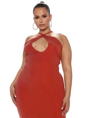 Plus Size Women Backless Lace up Silver String Sexy  Dress for Women