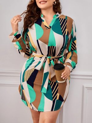 Plus Size Spring Summer Women Clothing V Neck Long Sleeve Dress