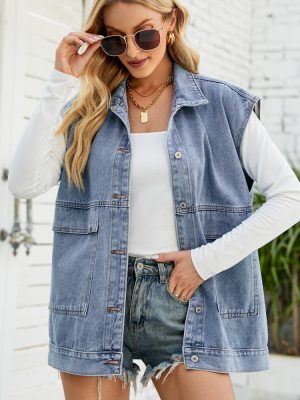 Denim Waistcoat Vest Women Summer Trendy Denim Sleeveless Vest