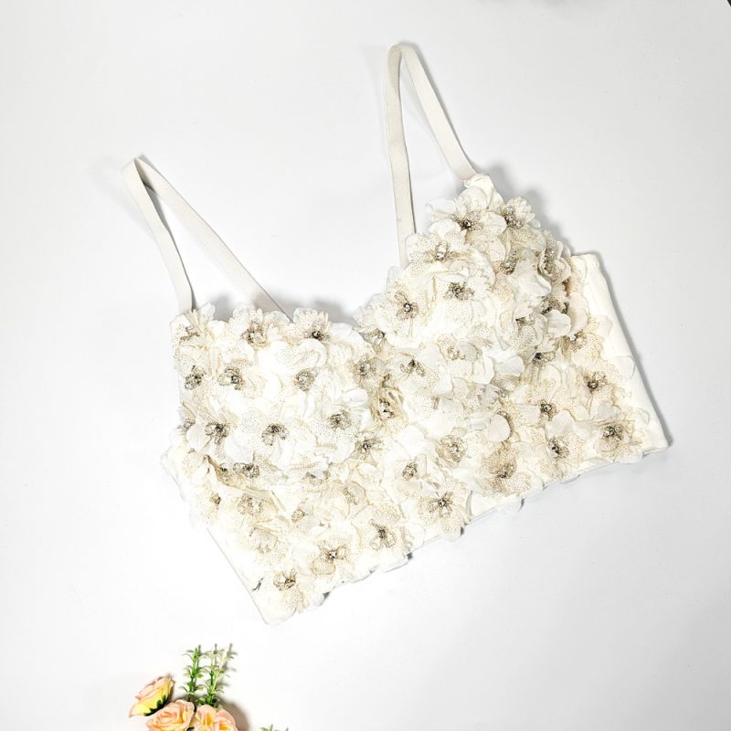 Three Dimensional Floral Beaded Camisole Elegant Graceful Short Detachable Shoulder Strap Tube Top Sexy Bare Back Bra - Image 3