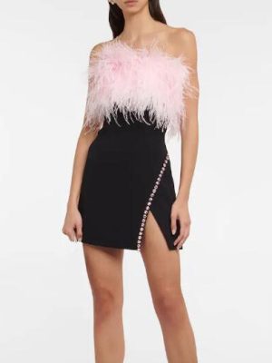 Spring Tube Top Ostrich Feather Bandage Dress Sexy Slit Diamond Party Socialite Dress