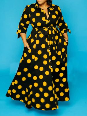 Plus Size Shirt Long Sleeve Dotted Prints Dress