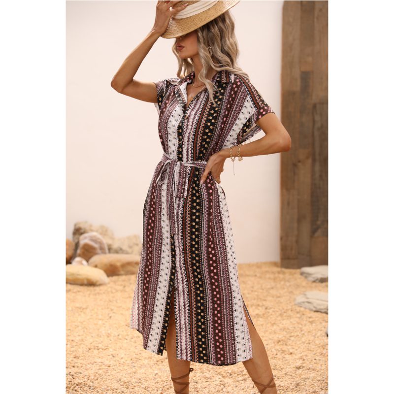 Dress Geometric Abstract Pattern Print Lace Up Dress - Image 4