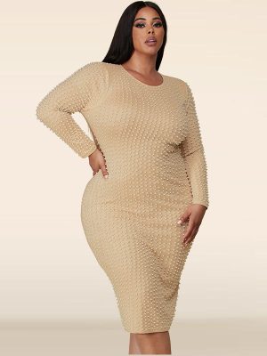 Plus Size Women Clothing Spring Bubble Bead Split Dress