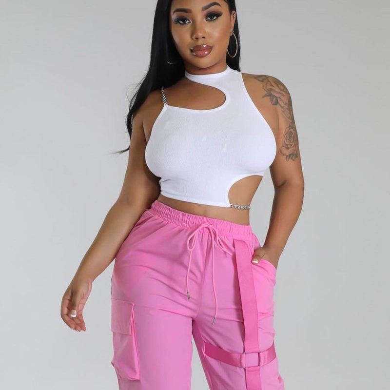 Summer Women  T shirt Vest Metal Chain Cropped Top Women - Image 2