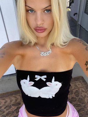 Women Clothing Summer Rabbit Print Pattern Sexy Tube Top Vest