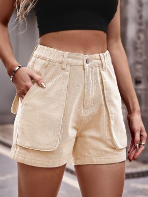 Women Clothing Elastic Waist Workwear Denim Casual Shorts