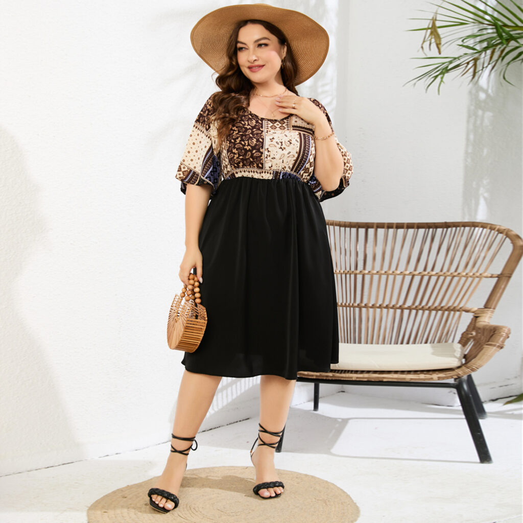Plus Size Women Clothing Printed Waist Controlled Dress - Image 2