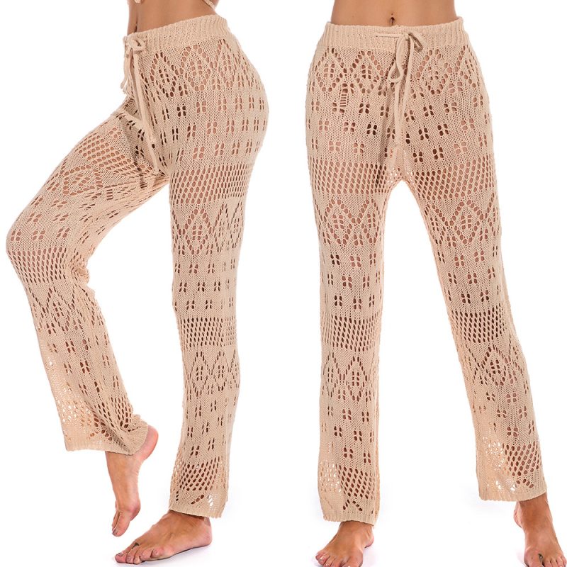 Hand Crochet Hollow Out Cutout out Strap Beach Pants Women Casual Trousers - Image 2