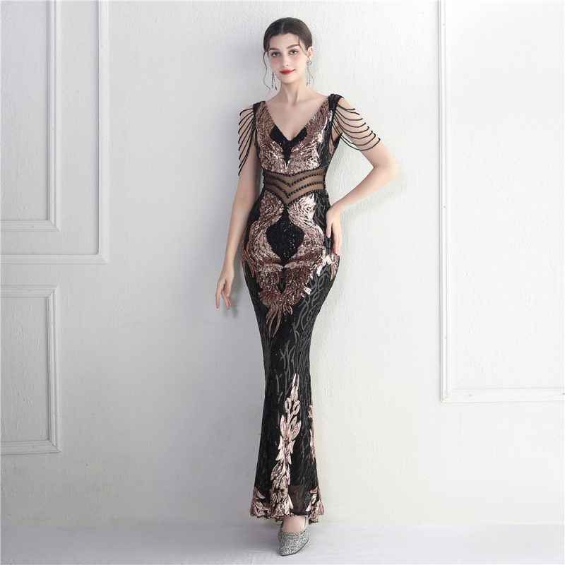 Positioning Floral Heavy Industry Beaded Long Fish Tail Evening Dress Suitable Attending Formal Occasions - Image 4