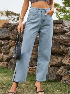 Washed Split Online Influencer Refined Mid Waist Denim Pants Casual Pants Women